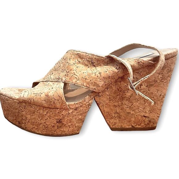 Diane von Furstenberg Liberty Wedge Sandals Natural Cork 9.5 - Picture 3 of 11